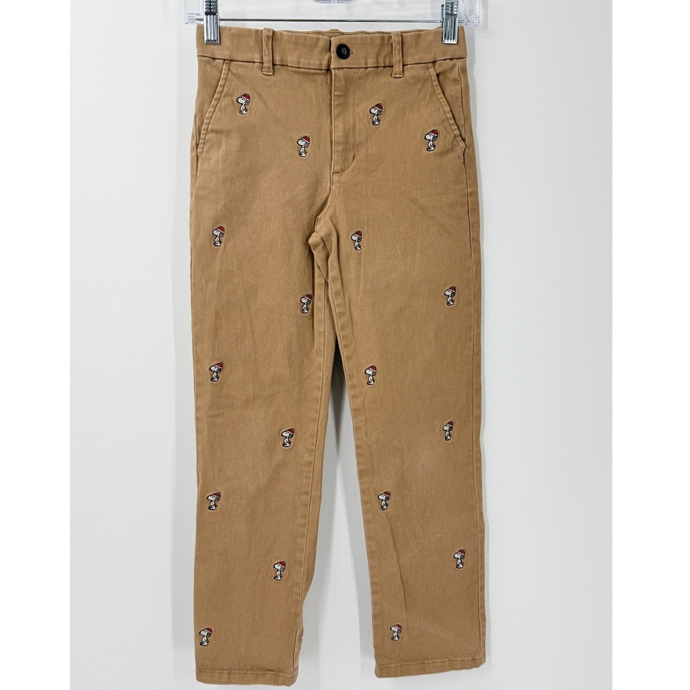 Janie and Jack Chino Pants Boys sz 10 Peanuts Snoopy Christmas Embroidered Khaki